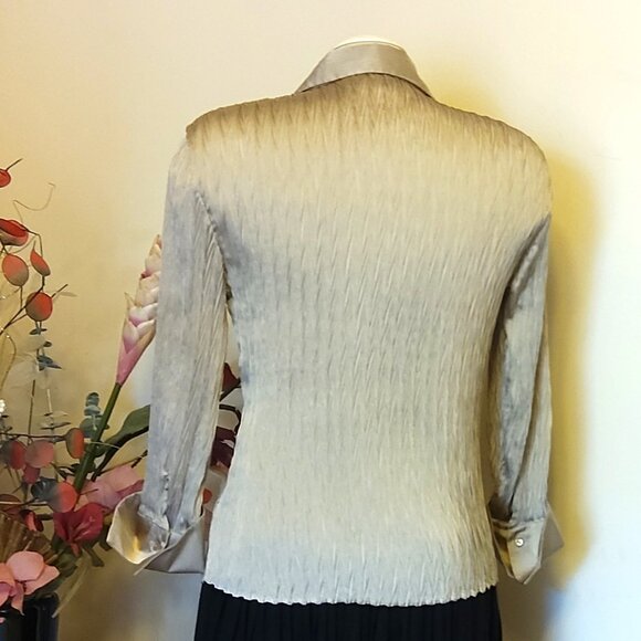 Preowned Conrad C Collection Blouse Beige Long Sleeve Pleated Shirt Women’s Top - Picture 7 of 7